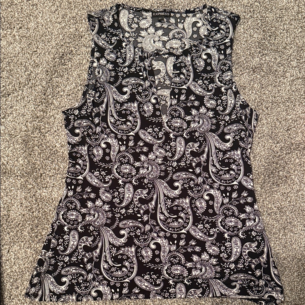 Express Black & White Paisley Tank Top
